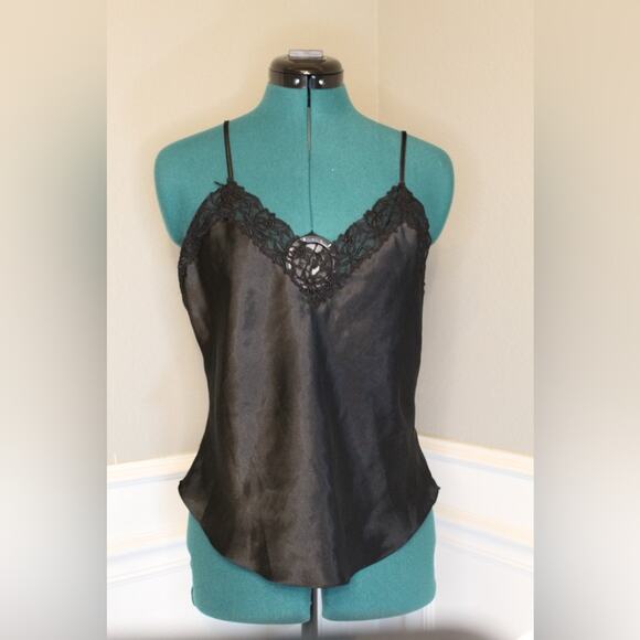 Victoria's Secret Tops - Vintage Victoria’s Secret Black Satin Lace Camisole Lingerie Sleep Top Size Med